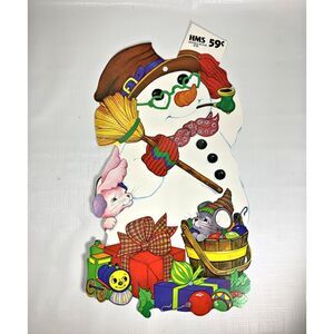 Double Sided Snowman Die Cut Decoration Cardboard Artfaire Christmas 80s Vintage